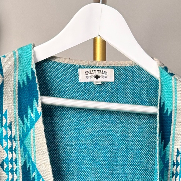 Crazy Train Aztec Southwest Blue Grey Women's Cardigan Sweater Sz XXL - Picture 2 of 3